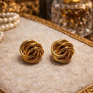 Monet Vintage Twisted Gold Plated  Pierced Earrings